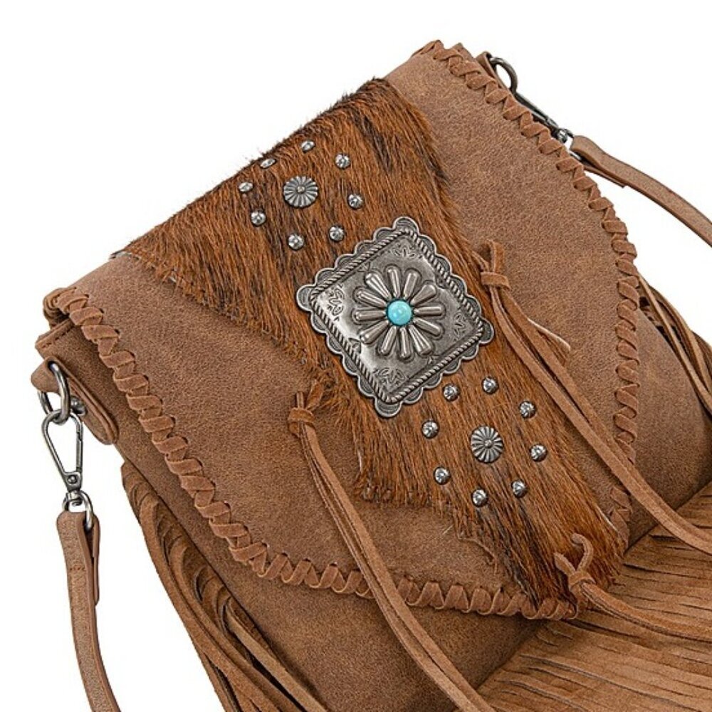 Montana West Fringe Hair-On Cowhide Crossbody - Brown - Picture 3 of 12